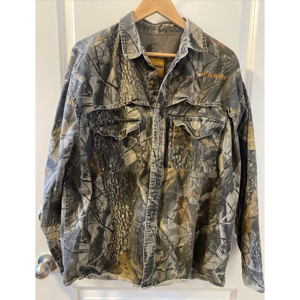Vtg Whitewater Shirt RealTree Camo Hunting Outdoor Camp Cotton Jacket Men's XL